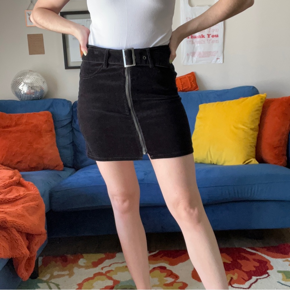 Black belted corduroy skirt